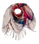 Chusta szal szalik abstrakcyjna wielokolorowa elegancka z frędzlami (Beżowy)