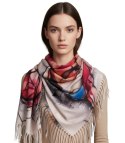Chusta szal szalik abstrakcyjna wielokolorowa elegancka z frędzlami (Beżowy)