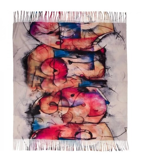 Chusta szal szalik abstrakcyjna wielokolorowa elegancka z frędzlami (Beżowy)