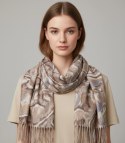 Chusta szal szalik z falistym delikatnym wzorem z frędzlami (Beżowy)