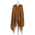 Duży, jasnobrązowy szal damski ozdobiony frędzlami - Peterson