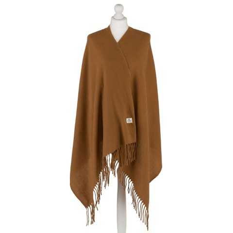Duży, jasnobrązowy szal damski ozdobiony frędzlami - Peterson