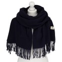 Granatowy, elegancki szalik damski z poliestru z frędzlami - Peterson