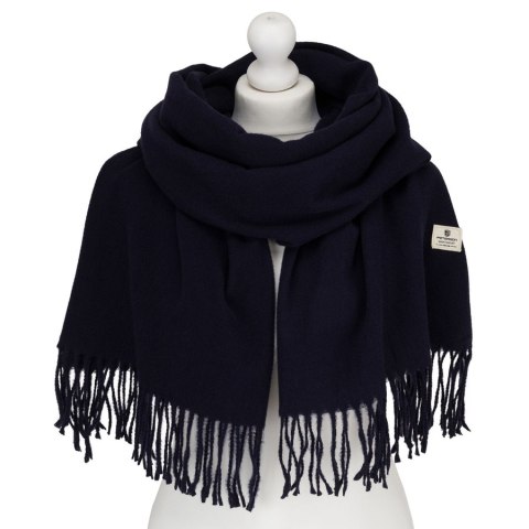 Granatowy, elegancki szalik damski z poliestru z frędzlami - Peterson