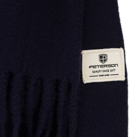 Granatowy, elegancki szalik damski z poliestru z frędzlami - Peterson