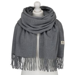 Szary, elegancki szalik damski z poliestru z frędzlami - Peterson