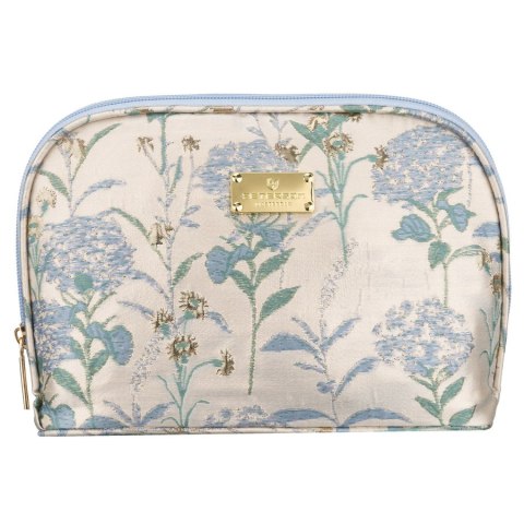 Błękitno-beżowa kosmetyczka podróżna z materiału syntetycznego zdobiona kwiatami - Peterson