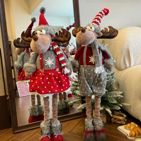 Renifer świąteczny na Boże Narodzenie, wyciągane nogi, z pluszu, 60-90 cm - KSN203