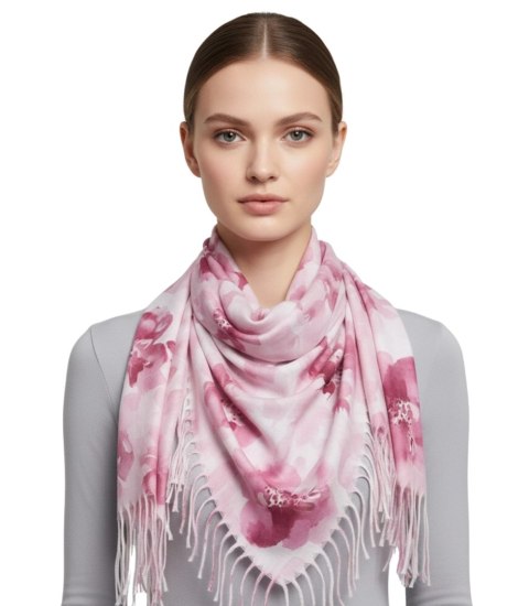 Kwiatowa kobieca chusta szal damski z frędzlami (Różowy)