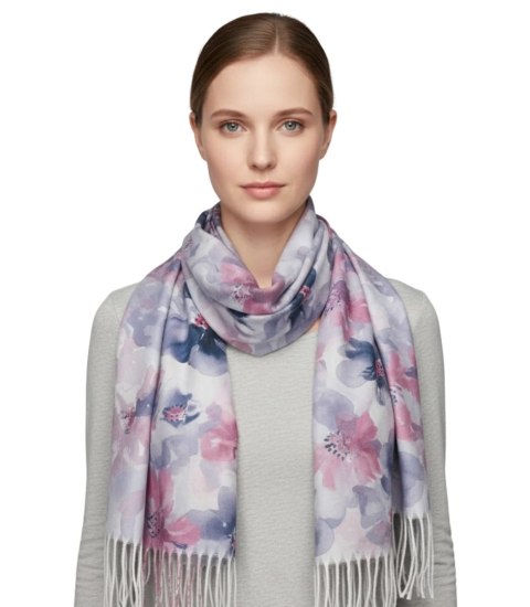 Kwiatowa kobieca chusta szal damski z frędzlami (Szary)