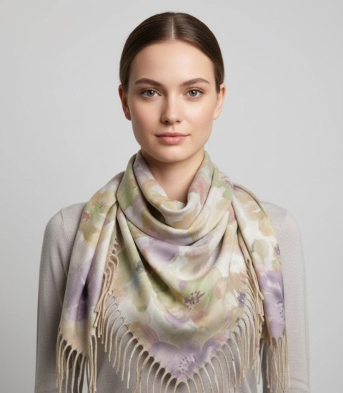 Kwiatowa kobieca chusta szal damski z frędzlami (Zielony)