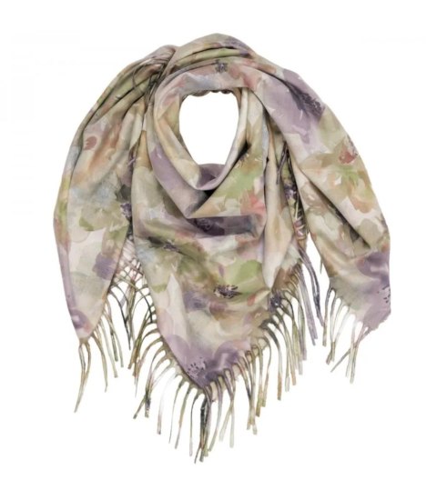 Kwiatowa kobieca chusta szal damski z frędzlami (Zielony)