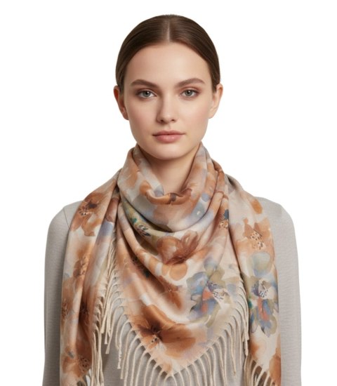 Kwiatowa kobieca chusta szal damski z frędzlami (Żółty)