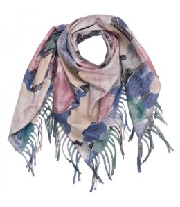 Wielobarwna elegancka chusta damski szal w kwiaty z frędzlami (Niebieski)