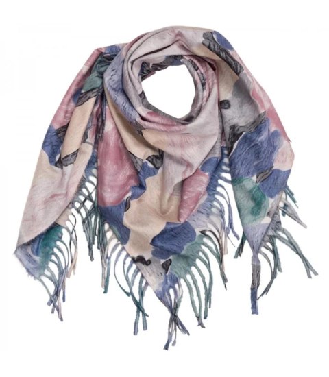 Wielobarwna elegancka chusta damski szal w kwiaty z frędzlami (Niebieski)