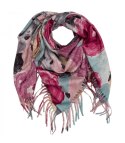 Wielobarwna elegancka chusta damski szal w kwiaty z frędzlami (Niebieski)
