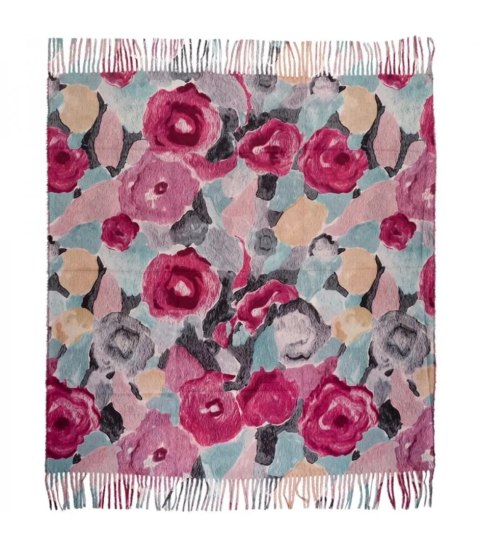 Wielobarwna elegancka chusta damski szal w kwiaty z frędzlami (Niebieski)