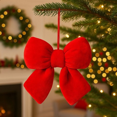 Czerwona kokarda, aksamitna, ozdoba świąteczna 14 x 5cm WOZ41