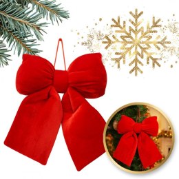 Czerwona kokarda, aksamitna, ozdoba świąteczna 20x20cm WOZ42