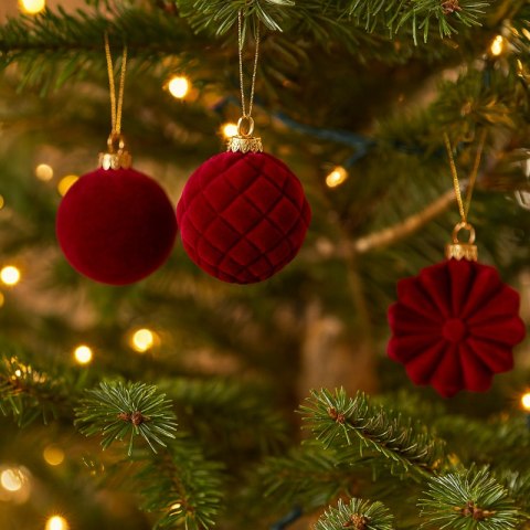 Komplet bombek na choinkę w opakowaniu, bombki welurowe 48szt. bordowe BSN72