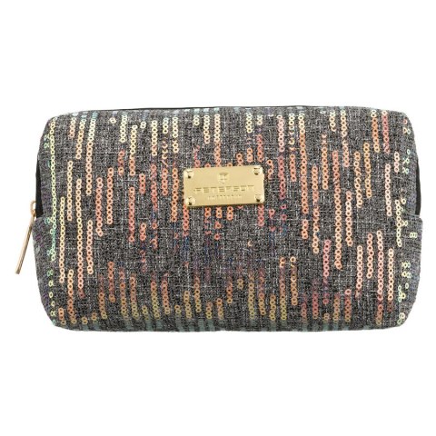 Czarna kosmetyczka z poliestru ozdobiona cekinami, zamykana suwakiem - Peterson