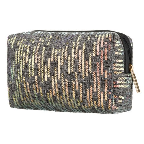 Czarna kosmetyczka z poliestru ozdobiona cekinami, zamykana suwakiem - Peterson