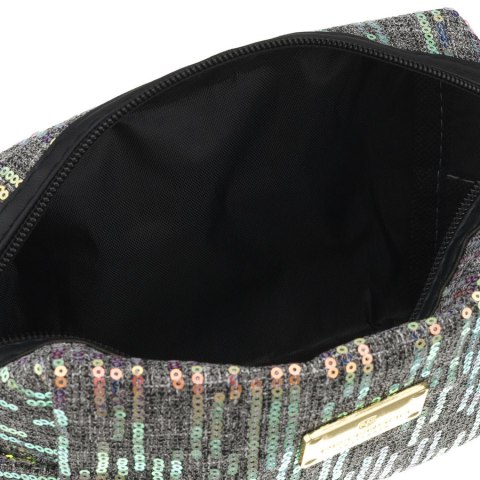 Czarna kosmetyczka z poliestru ozdobiona cekinami, zamykana suwakiem - Peterson