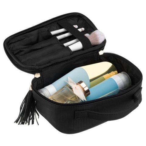 Czarna kosmetyczka z tkaniny syntetycznej wyposażona w cztery przegródki - Peterson