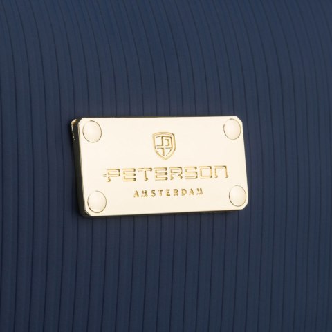 Granatowa kosmetyczka z tkaniny syntetycznej wyposażona w cztery przegródki, jednokomorowa - Peterson