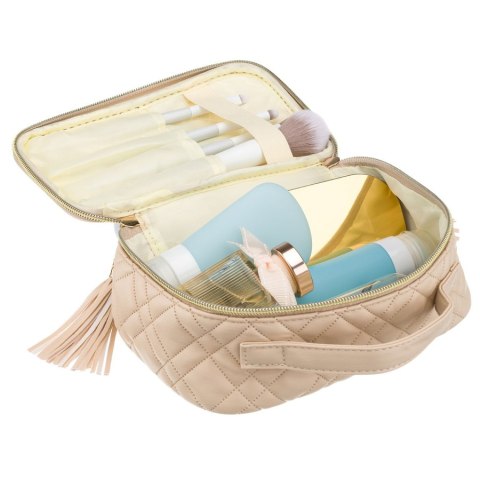 Jednokomorowa kosmetyczka z tkaniny syntetycznej w beżowym kolorze - Peterson