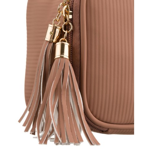 Jednokomorowa kosmetyczka z tkaniny syntetycznej w beżowym kolorze wyposażona praktyczny uchwyt - Peterson