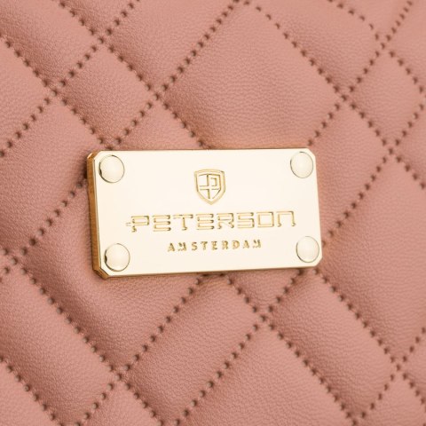 Jednokomorowa, różowa kosmetyczka z tkaniny syntetycznej z praktycznym uchwytem - Peterson