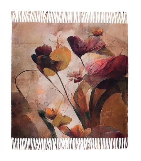 Kwadratowa chusta szal damski z frędzlami AGRAFKA (Brązowy)