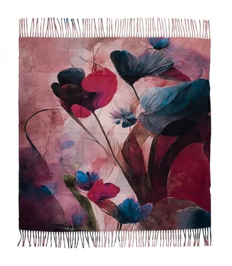 Kwadratowa chusta szal damski z frędzlami AGRAFKA (Czerwony)