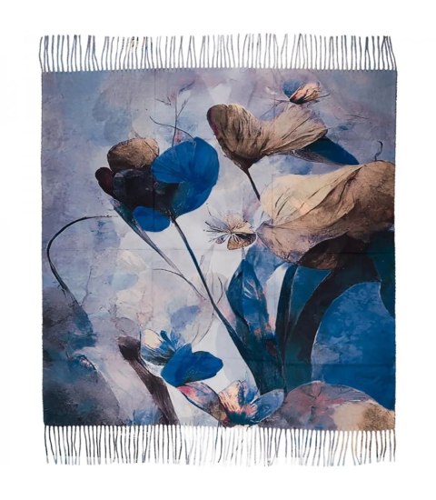 Kwadratowa chusta szal damski z frędzlami AGRAFKA (Niebieski)