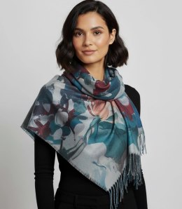Kwadratowa chusta szal damski z frędzlami AGRAFKA (Niebieski)