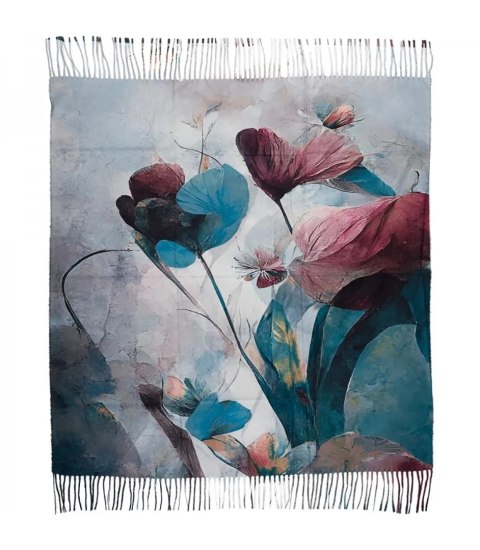 Kwadratowa chusta szal damski z frędzlami AGRAFKA (Niebieski)