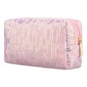 Różowa kosmetyczka z poliestru ozdobiona cekinami, jednokomorowa - Peterson