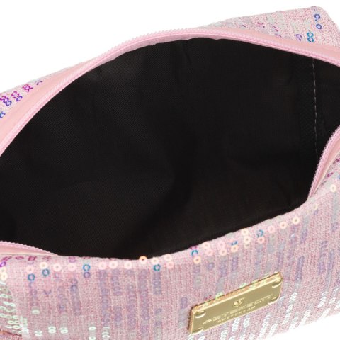 Różowa kosmetyczka z poliestru ozdobiona cekinami, jednokomorowa - Peterson