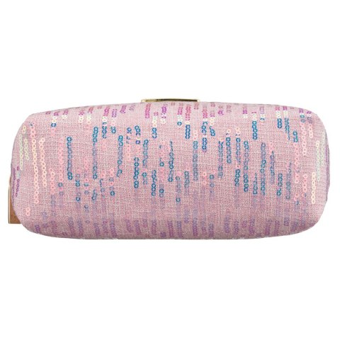 Różowa kosmetyczka z poliestru ozdobiona cekinami, jednokomorowa - Peterson