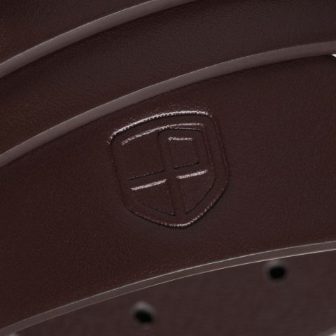 Brązowy, wąski pasek damski ze skóry ekologicznej - Peterson