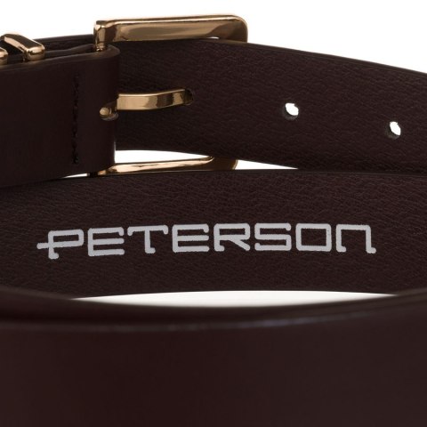 Brązowy, wąski pasek damski ze skóry ekologicznej - Peterson
