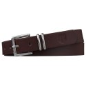 Ciemnobrązowy, wąski pasek damski ze skóry ekologicznej ze srebrną klamrą - Peterson