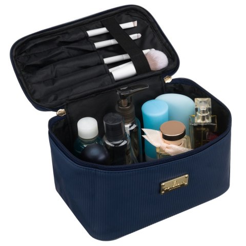 Granatowa kosmetyczka z tkaniny syntetycznej z poręcznym uchwytem - Peterson