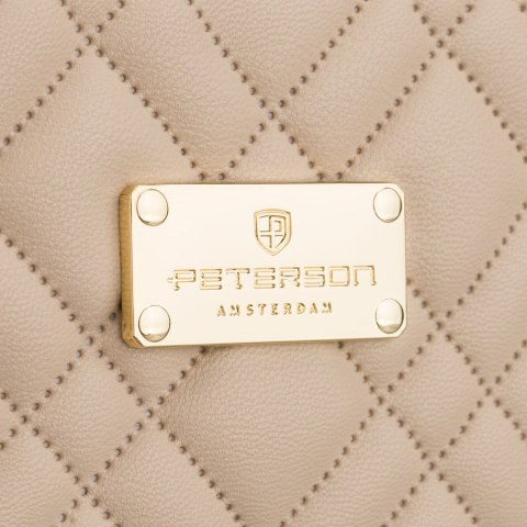 Jednokomorowa, beżowa kosmetyczka z tkaniny syntetycznej zamykana suwakiem - Peterson