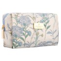 Kosmetyczka z poliestru w błękitnym kolorze, jednokomorowa i ozdobiona kwiatowym wzorem - Peterson