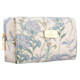 Kosmetyczka z poliestru w błękitnym kolorze, jednokomorowa i ozdobiona kwiatowym wzorem - Peterson