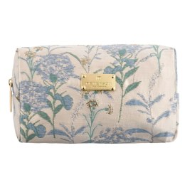 Kosmetyczka z poliestru w błękitnym kolorze, jednokomorowa i ozdobiona kwiatowym wzorem - Peterson