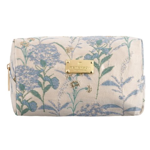 Kosmetyczka z poliestru w błękitnym kolorze, jednokomorowa i ozdobiona kwiatowym wzorem - Peterson