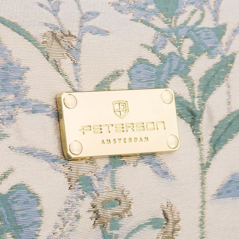 Kosmetyczka z poliestru w błękitnym kolorze, jednokomorowa i ozdobiona kwiatowym wzorem - Peterson